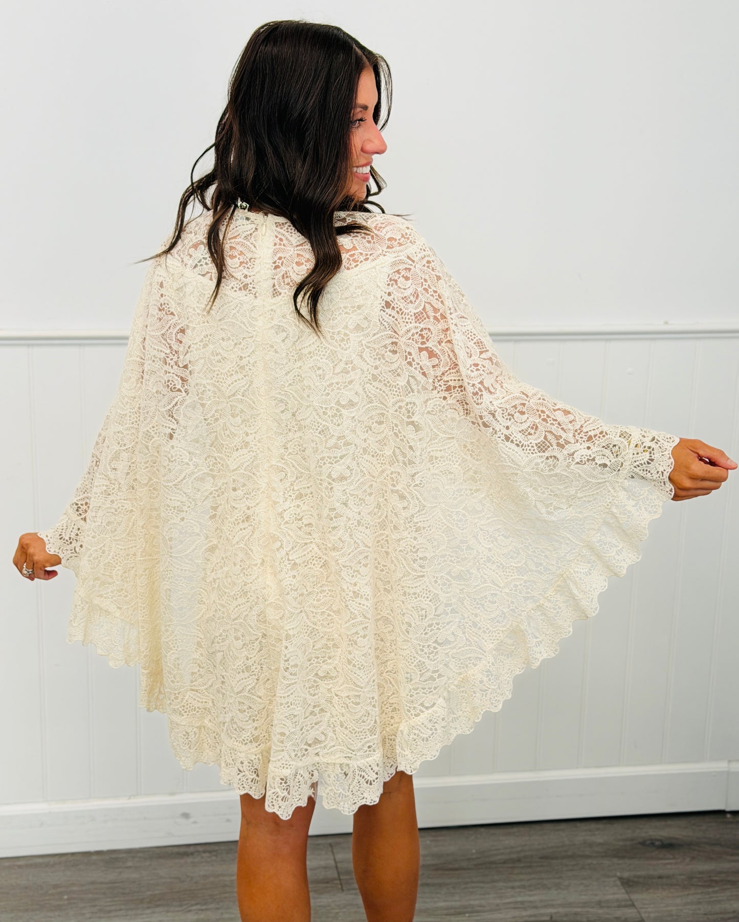 Ivory Lace Cape Mini Dress (Reg.)