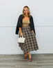 Brown Plaid Handkerchief Hem Midi Skirt (Reg.)