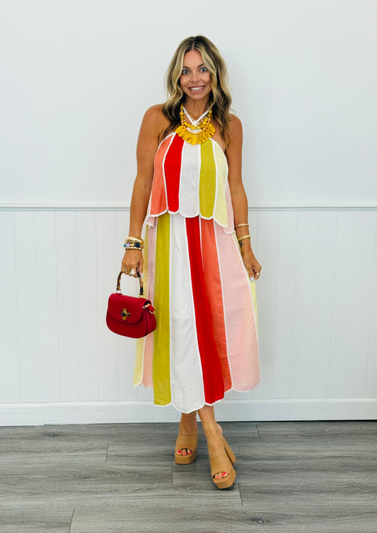 Cream Multi Color Block Midi Skirt (Reg.)