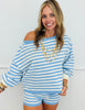 White/Light Blue Striped Sweater Top (Reg.)