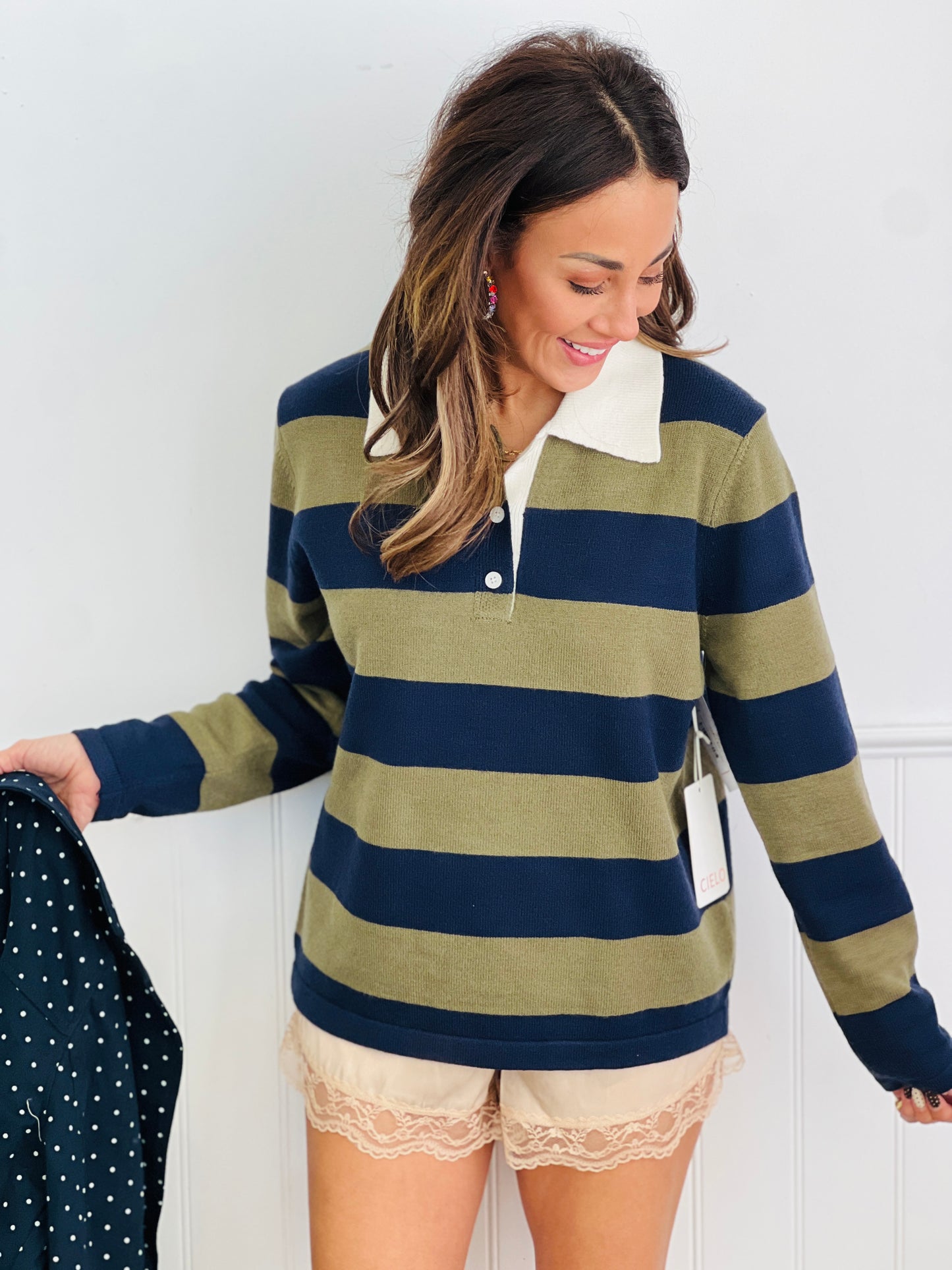 Bold Stripe Polo Sweater Top (Reg.)- 2 Colors