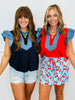 Denim Contrast Flare Sleeve Top (Reg.)-2 Colors