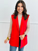 Red Tailored Sleeveless Blazer Vest (Reg. and Plus)