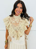 Beige Sheer Floral Mock Neck Lace Top (Reg.)