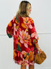 Red Multi Floral Sheer Mini Dress (Reg. and Plus)