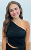 One Shoulder Ruched Knit Top (Reg.)-2 Colors
