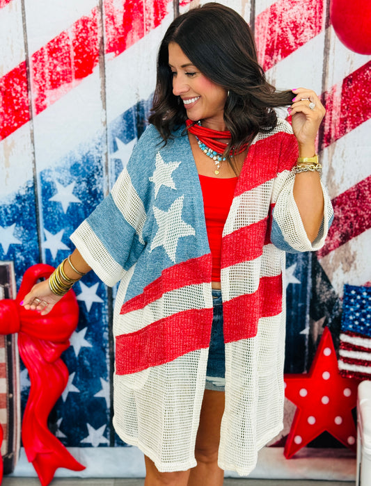 Ivory American Flag Kimono Duster (Reg & Plus)