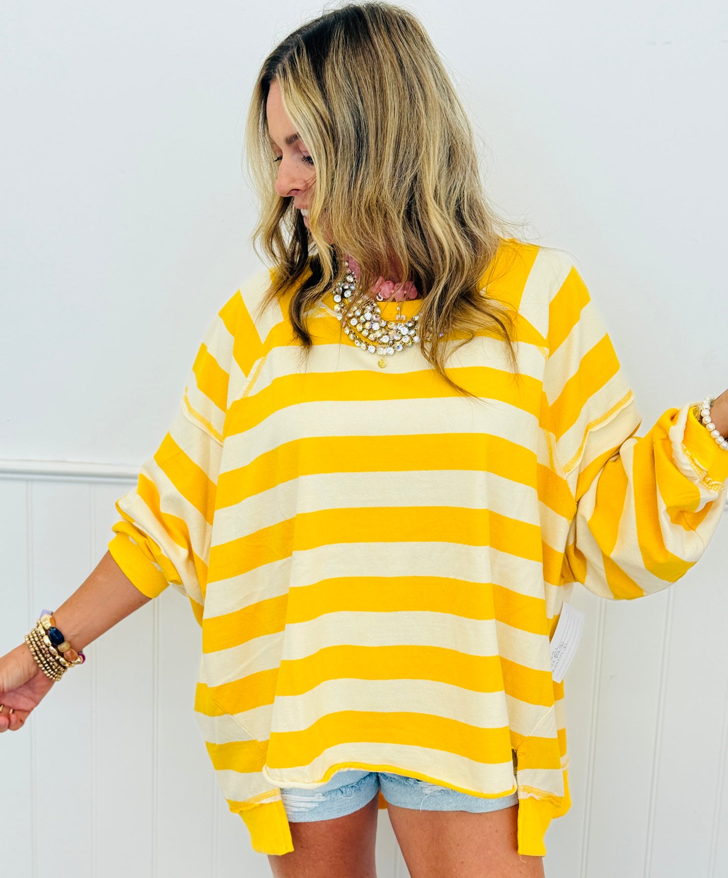 Yellow/Ivory Oversized Stripe Sweatshirt (Reg.)