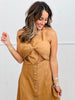 Mocha Flower Wrap Halter Midi Dress (Reg.)