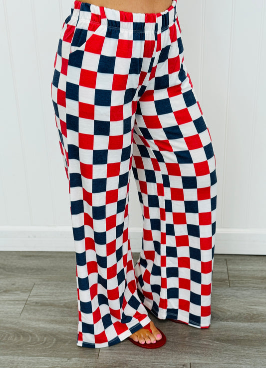 Red White & Blue Checkered Knit Pants (Reg & Plus)