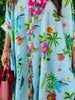 POL Aqua Multi Floral & Contrast Stripe Midi Dress (OS)