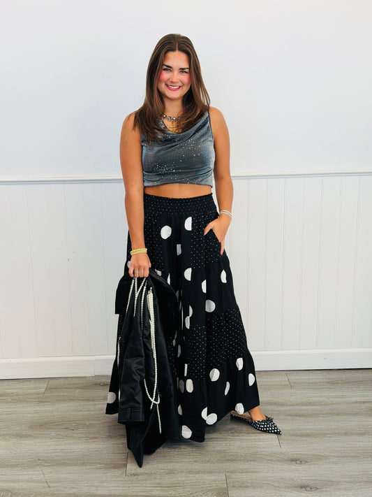 Black/White Polka Dot Maxi Wide Leg Pant (Reg & Plus)