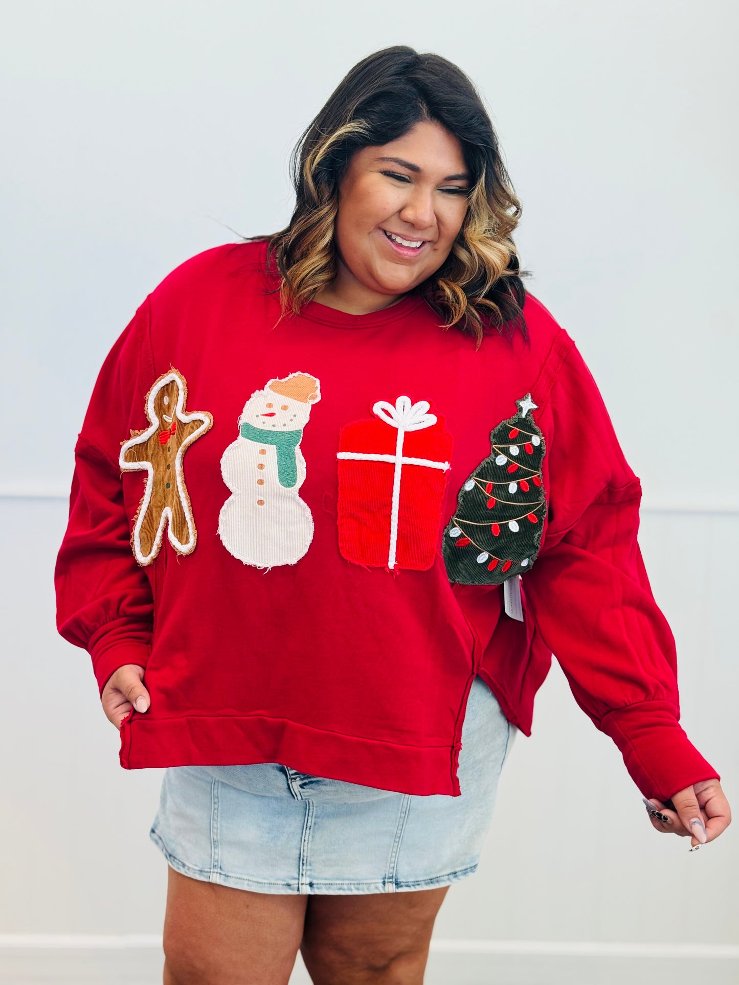 Corduroy Christmas Patch Sweatshirt (Reg.) - 2 Colors