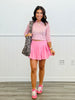 Candy Pink Checkered Mock Neck Mesh Top (Reg & Plus)