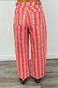 Pink Combo Plaid Print Washed Barrel Pants (Reg.)