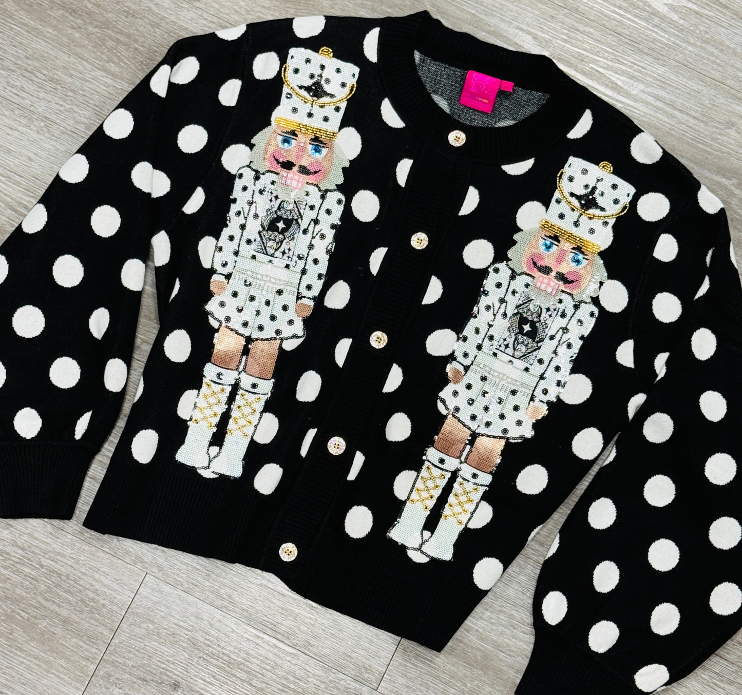 Queen Of Sparkles Black & White Polka Dot Nutcracker Cardigan (Reg. and Plus)