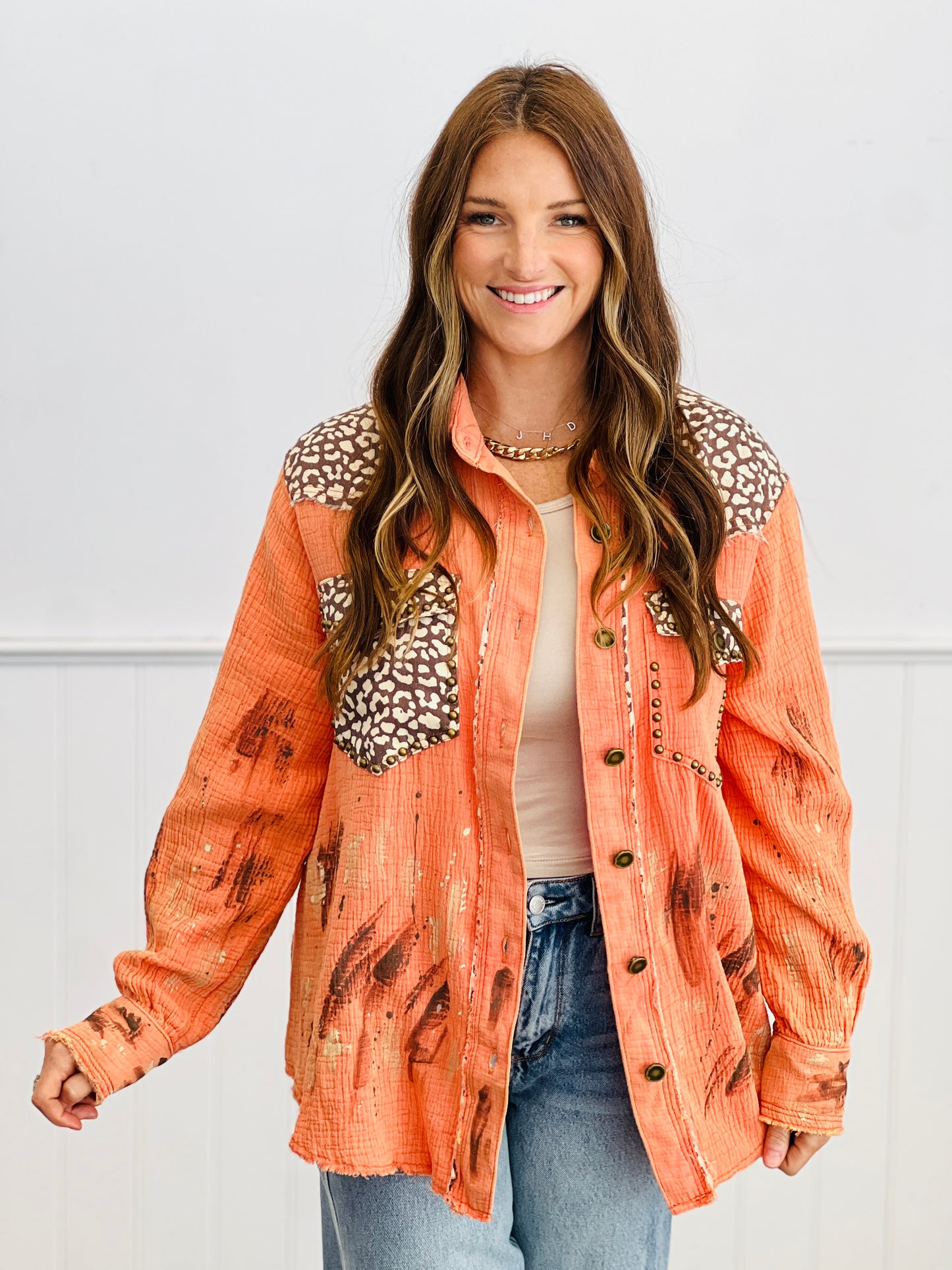 POL Burnt Orange Studded Button Down Shacket (Reg.)