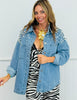 Denim Sequin Pearls Button Up Top (One Size)