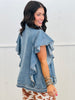 Denim Flutter Sleeve Blouse (Reg. & Plus)