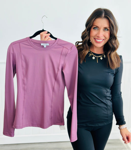 Solid Round Neck Long Sleeve Top (Reg. and Plus) - 2 Colors