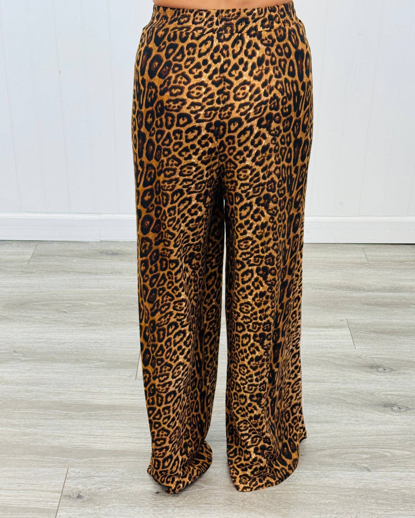 Brown Leopard Contrast Trim Pants (Reg & Plus)
