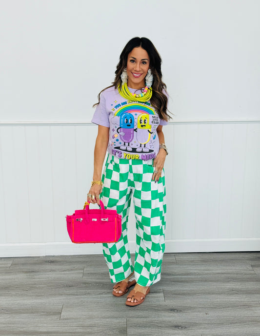 Kelly Green Checkered Print Barrel Pants (Reg. and Plus)
