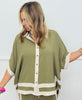 Olive Contrast Stripe Shirt & Pants Set (Reg & Plus)