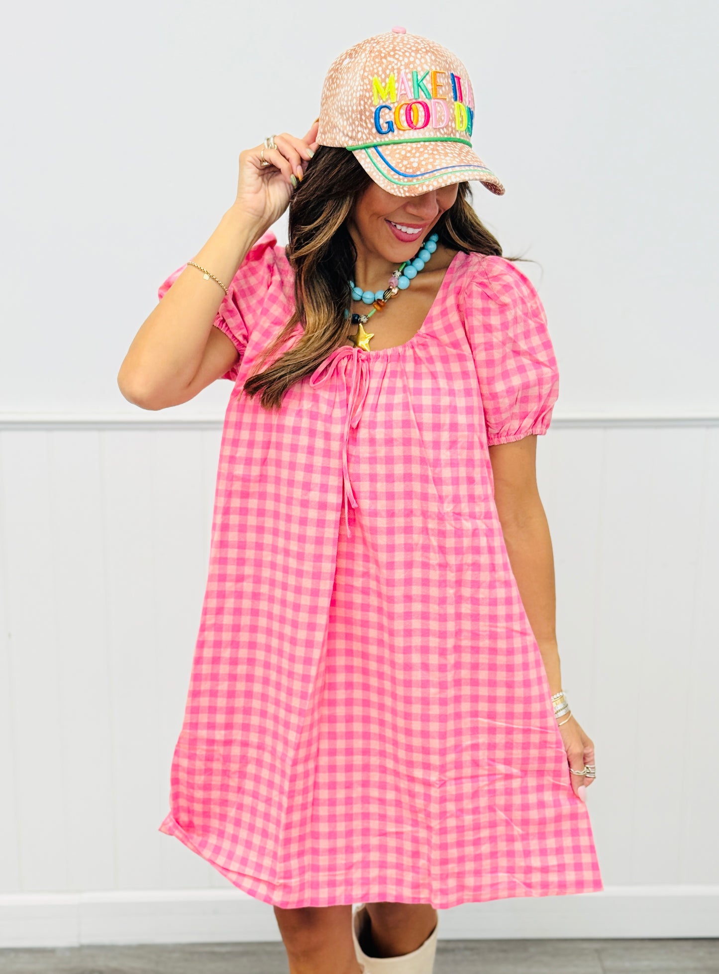 Blush/Pink Gingham Mini Dress (Reg.)