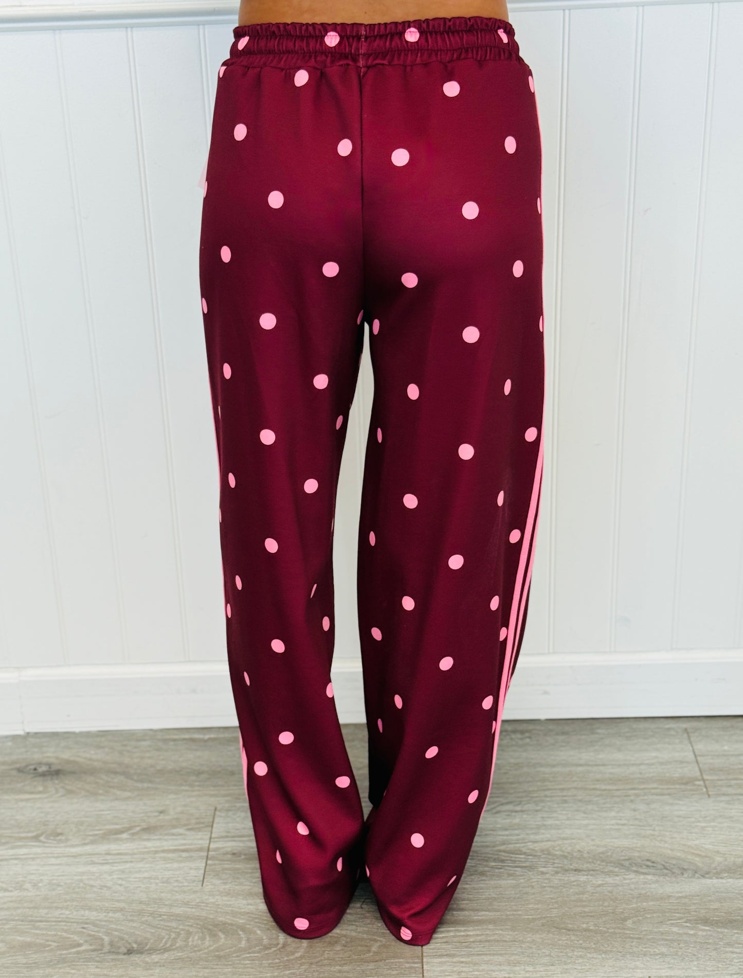 Burgundy Polka Dot Side Stripe Pants (One Size)