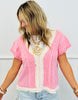 POL Peony Pink Lace Trim Sweater Top (Reg.)