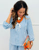 Blue Striped Lace Detail Top (Reg. and Plus)