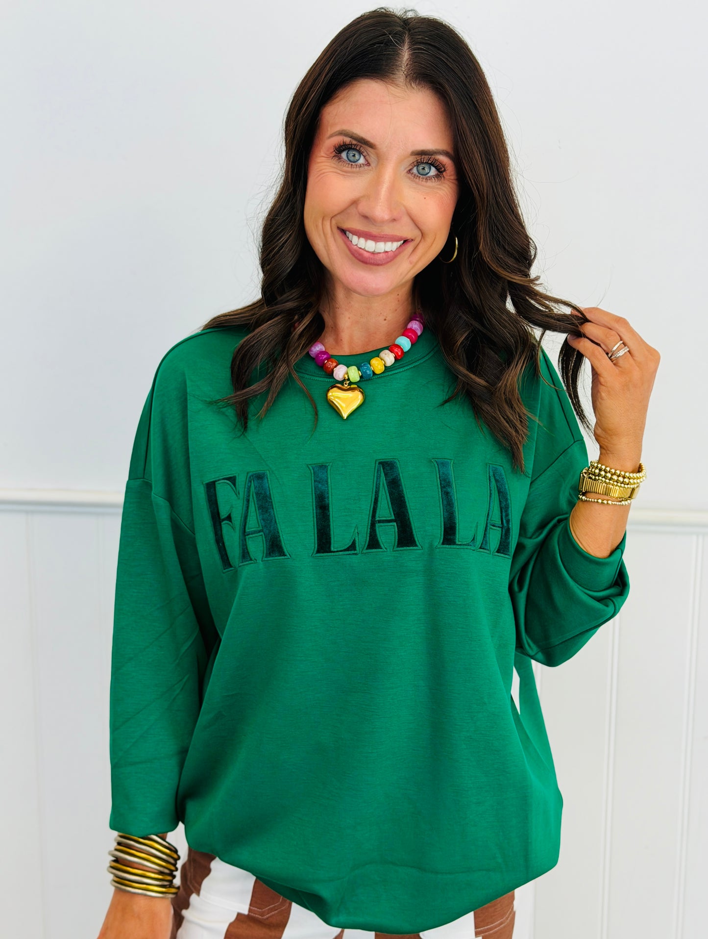 Fa La La Velvet Patch Luxe Pullover (Reg. and Plus)