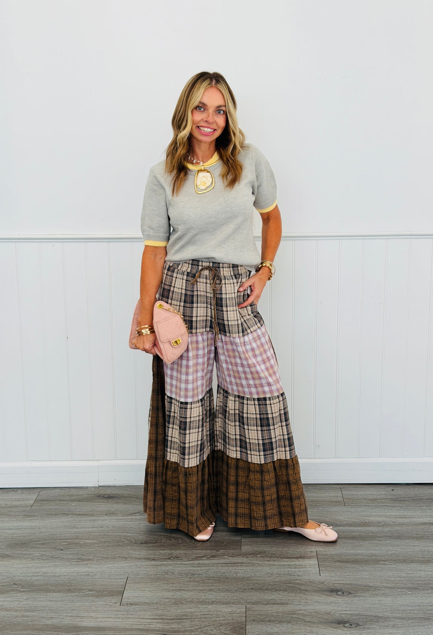 Mocha Combo Patchwork Flowy Pants (Reg. and Plus)