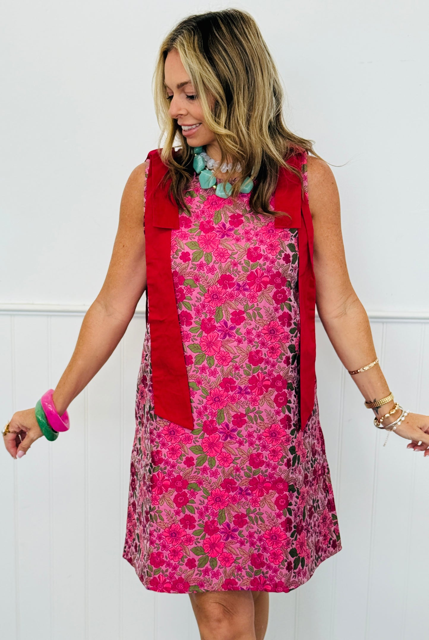 Wine Floral Jacquard Mini Shift Dress (Reg.)