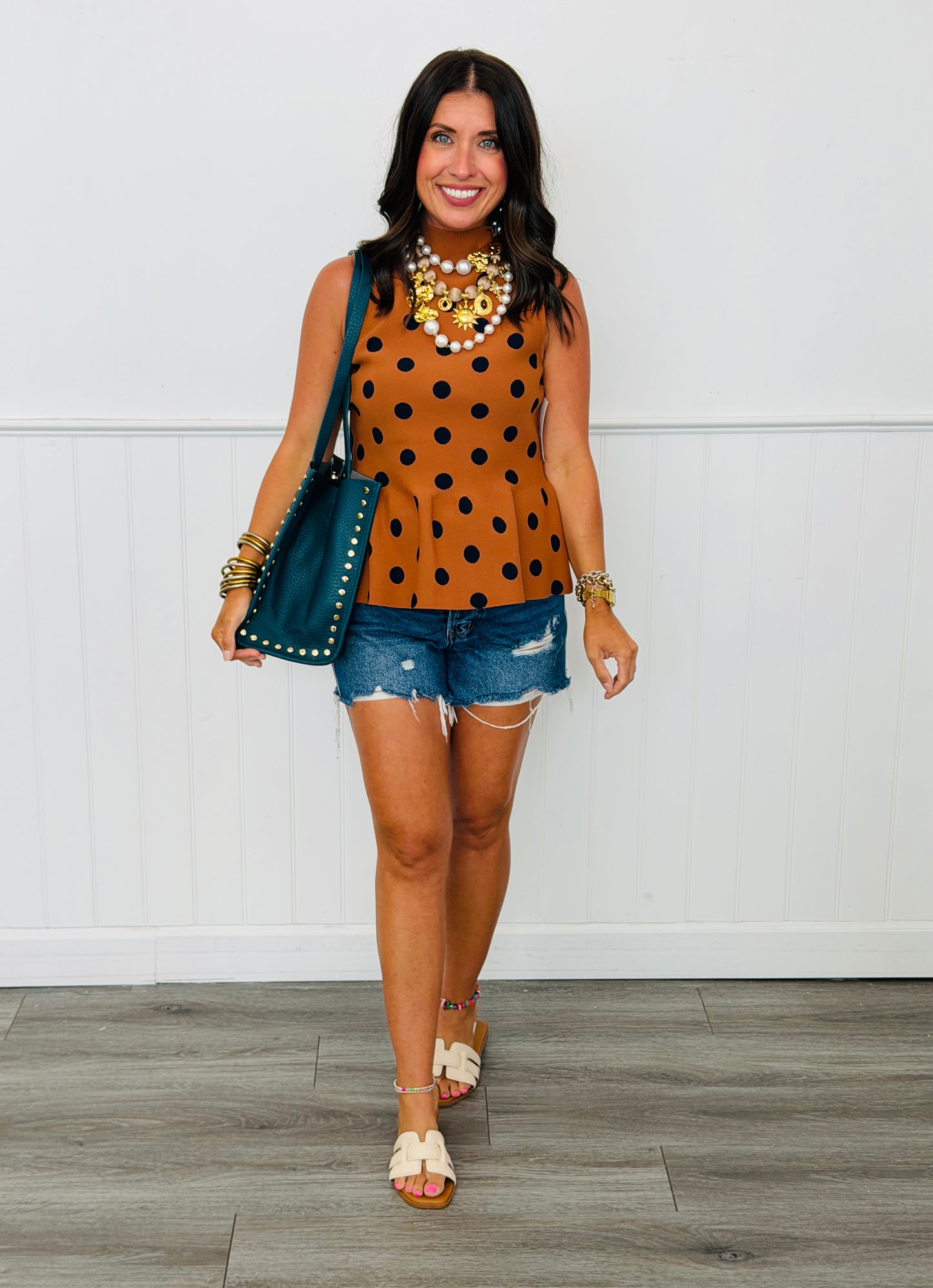 Camel Polka Dot Sleeveless Top (Reg.)
