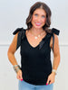 Black Bow Tie Straps Ribbed Top (Reg & Plus)