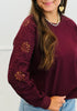 Plum Embroidered Laser Cut Sweatshirt (Reg & Plus)