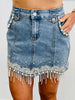 Pearl Embellished Denim Fringe Skirt (Reg.)