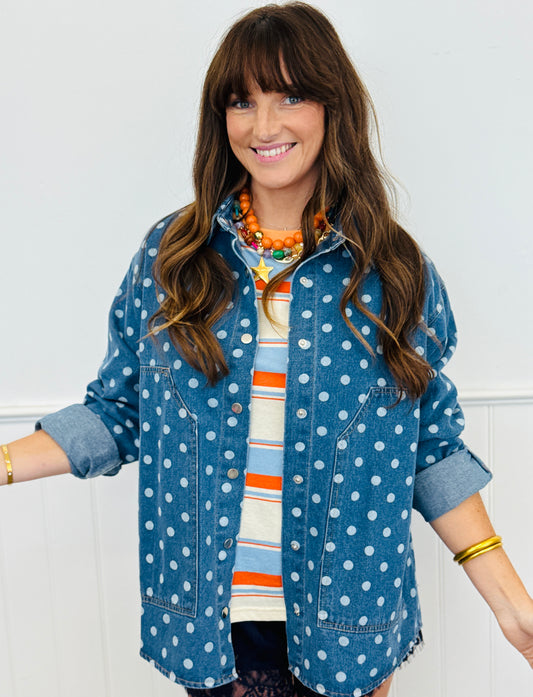 Vintage Wash Denim Polka Dot Shacket (Reg.)