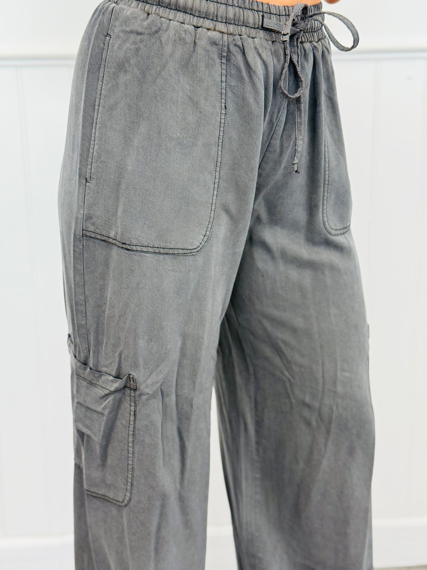 Charcoal Mineral Wash Tencel Wide Leg Pants (Reg. & Plus)