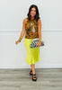 Lime Green Satin Side Slit Midi Skirt (Reg.)