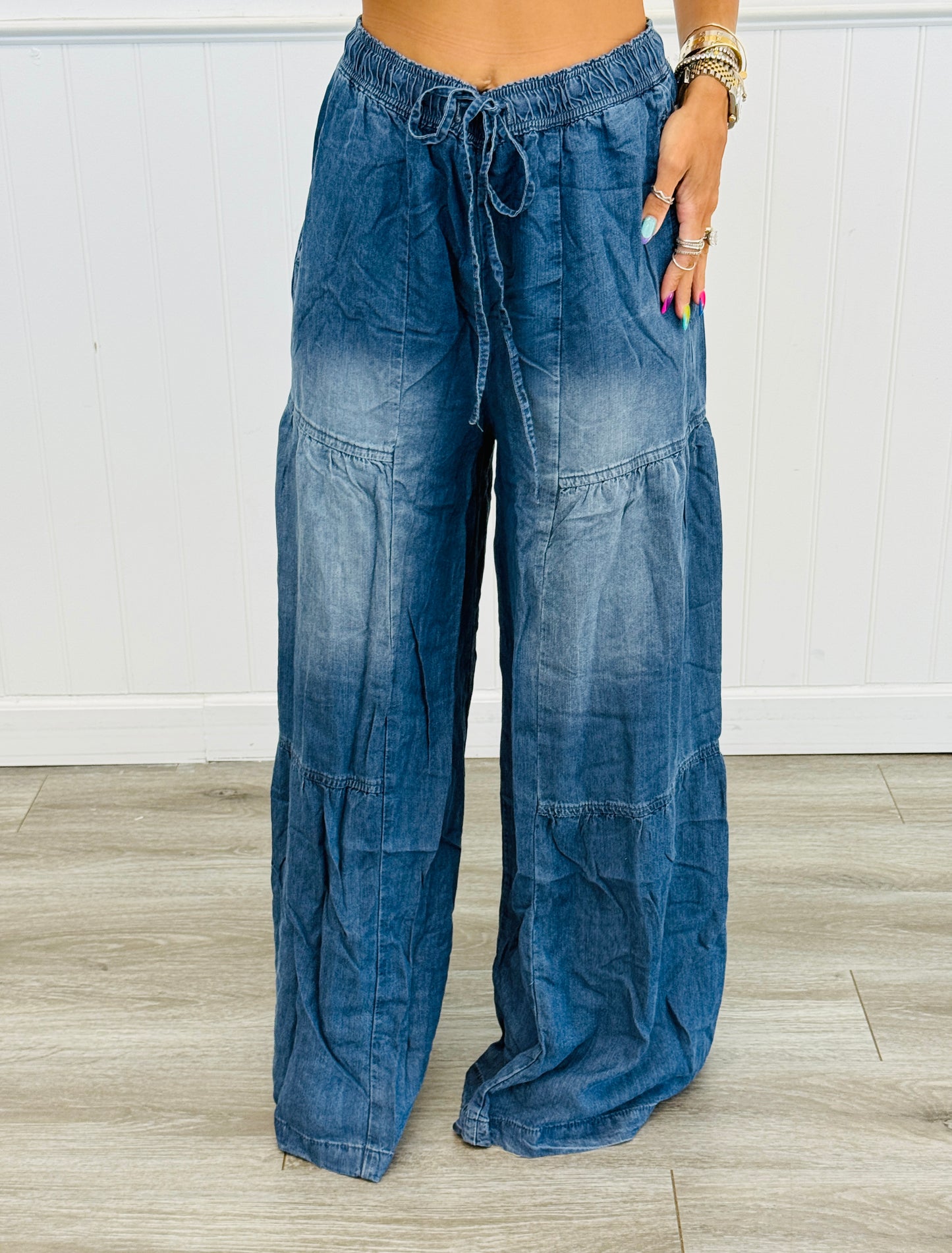 Tiered Drawstring Denim Pants (Reg and Plus)