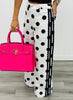 White/Black Polka Dot Contrast Side Detail Pants (Reg. and Plus)