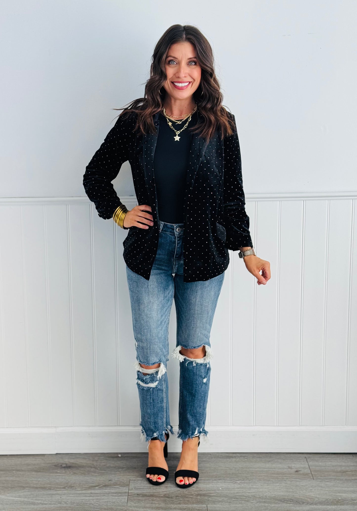 Black Velvet Rhinestone Blazer (Reg. and Plus)