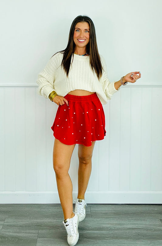 Red Pearl Embellished Skort (Reg)