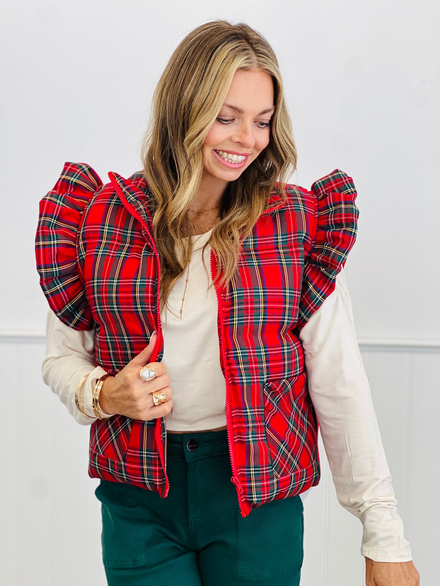 Christmas Plaid Puffy Vest (Reg.)-2 Colors