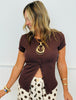Ribbed Button Placket Short Sleeve Top (Reg.)-4 Colors