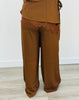 Brown Lace Trim Front Wrap Detail Pants (Reg.)