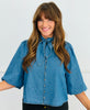 Denim Gold Button Detail Puff Sleeve Blouse (Reg.)