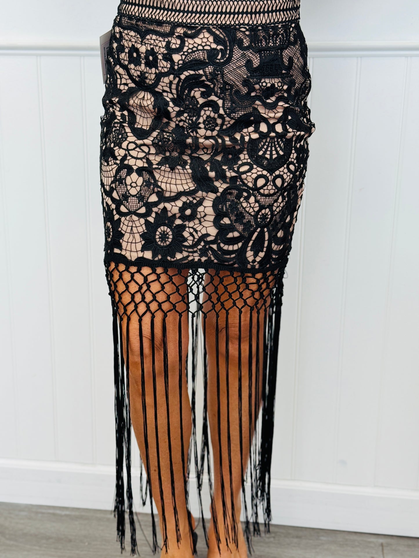 Lace Fringe Midi Skirt (Reg.)-2 Colors
